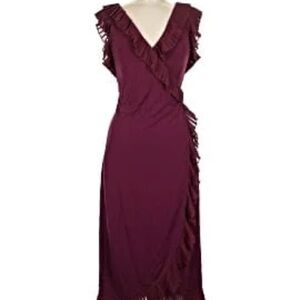 ❤️Tory Burch Burgundy Ruffle-Trim Midi Dress burgundy Color
